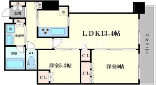 阿波座ライズタワーズフラッグ46【26階】の間取り