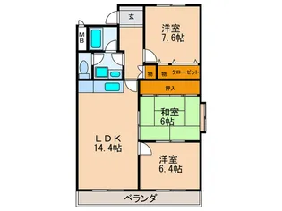 カトルセゾン相生 B棟【2階】の間取り