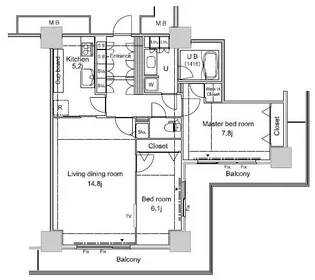 パシフィックロイヤルコートみなとみらいアーバンタワー【24階】の間取り
