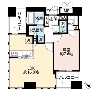 ジオグランデ梅田茶屋町レジデンス【7階】の間取り