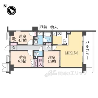 ウィングコート伊丹大野【6階】の間取り