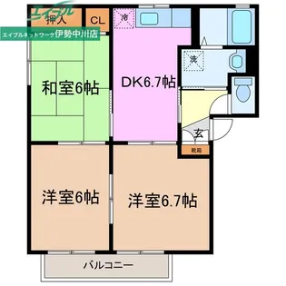 オークコートB棟【1階】の間取り