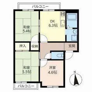 ガーデンハイツ花園【1階】の間取り