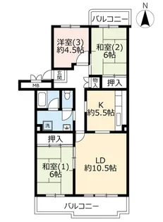 URサニーメゾン平塚【4階】の間取り