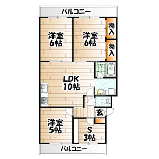 エメラルドタウン枝光E棟【3階】の間取り