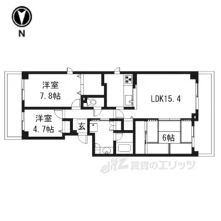 ローレルスクエア登美ヶ丘第I期1番館【4階】の間取り