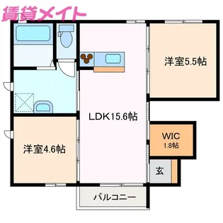 クレセオ下箕田【1階】の間取り