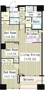 富久クロスコンフォートタワー【51階】の間取り