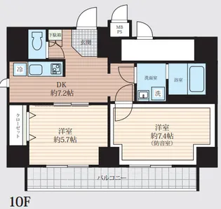 「防音マンション」WHARF bo-on 住吉【10階】の間取り