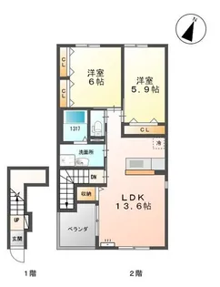 2LDKの間取り画像