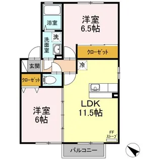 カーサ・オリーブ B【2階】の間取り