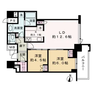 ブランズタワー梅田North【46階】の間取り