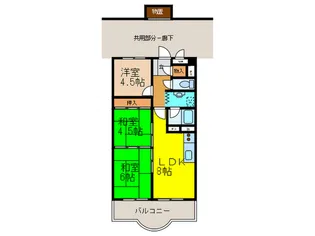 グリ-ンハイツ向陽3号棟【8階】の間取り