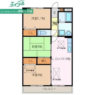 ルネス中川【1階】の間取り