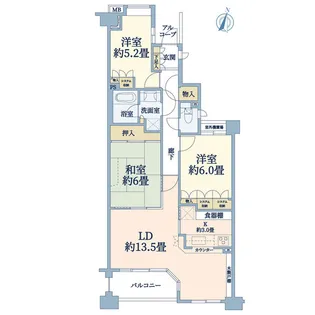 五橋パーク・ホームズ仙台中央ガーデンコート【3階】の間取り