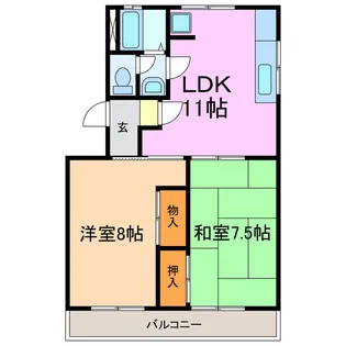 箕ノ手ハイツA棟【1階】の間取り