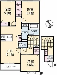 サンクレールコートB【2階】の間取り