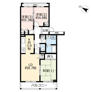 UR多摩ニュータウンステラ聖ヶ丘【3階】の間取り