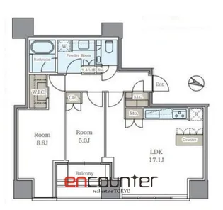 プレミストタワー白金高輪【19階】の間取り