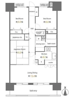 ライオンズステージキャピタルイースト【4階】の間取り