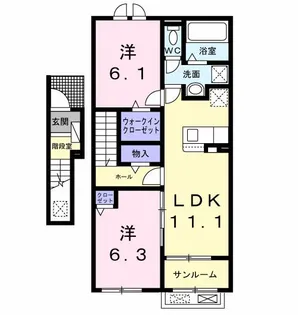 K’sヴィレッジ旭C【2階】の間取り