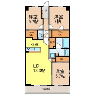 オデスビエント医大前【3階】の間取り
