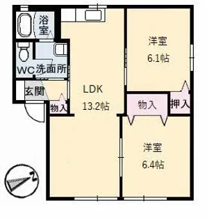 ヴィラ グリシーヌ B棟【2階】の間取り