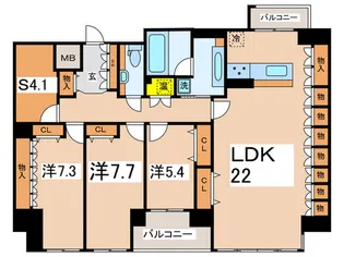 レジデンスナンワ【13階】の間取り