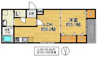 フジパレス深江橋III番館【1階】の間取り