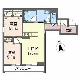 ベレオK美田園【2階】の間取り