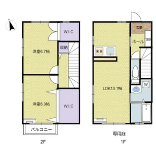 ソラーレ メゾネット2LDK(1F-2F)の間取り