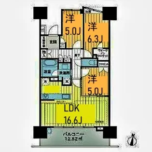 ライオンズ横浜新子安ハーバーコート【6階】の間取り