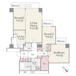 小石川パークタワー【7階】の間取り