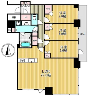 シエリアタワー千里中央【32階】の間取り