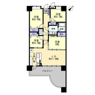 パークマンション熊高正門前新大江【12階】の間取り