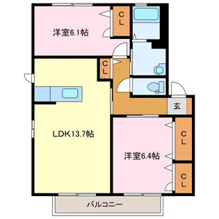 コータコートW B棟【1階】の間取り
