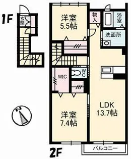 アン アロウ ガァデンズ B棟【2階】の間取り
