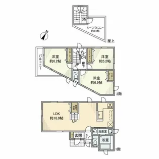 神奈川県横浜市神奈川区六角橋4【一戸建】の間取り