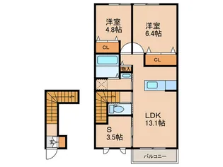 カーサ高柳B棟【2階】の間取り