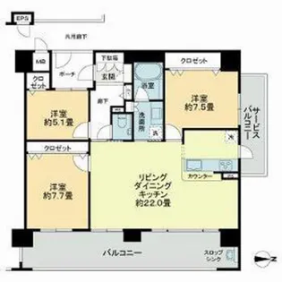 リビンコートプライム伊福町【5階】の間取り