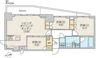 クレストコート北千住レジデンス【9階】の間取り