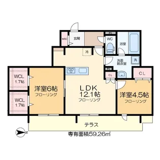 メゾンクレール谷在家【1階】の間取り