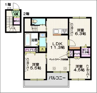 ヘーベル ティーア A【2階】の間取り