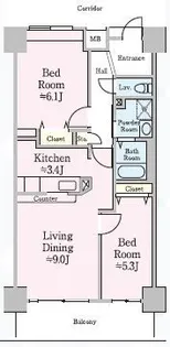 コーポレートヨコハマポートサイド【9階】の間取り