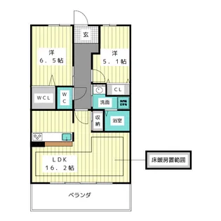 アーバンラフレ虹ヶ丘中6号棟【2階】の間取り