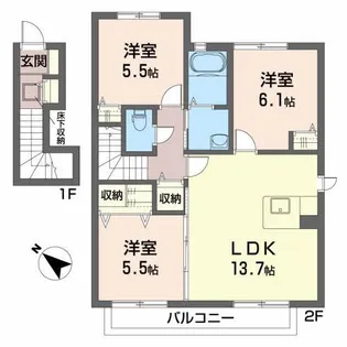 アムールコートIIB【2階】の間取り