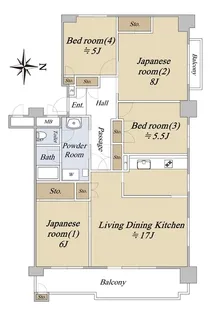 清新南ハイツ12号棟【8階】の間取り