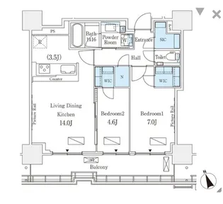 ロイヤルパークス品川【10階】の間取り