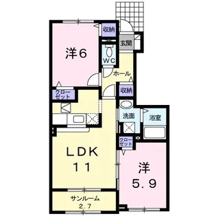 サンリッツ ヒキノB【1階】の間取り