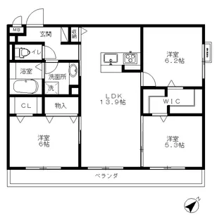 リガーレ千里丘【2階】の間取り